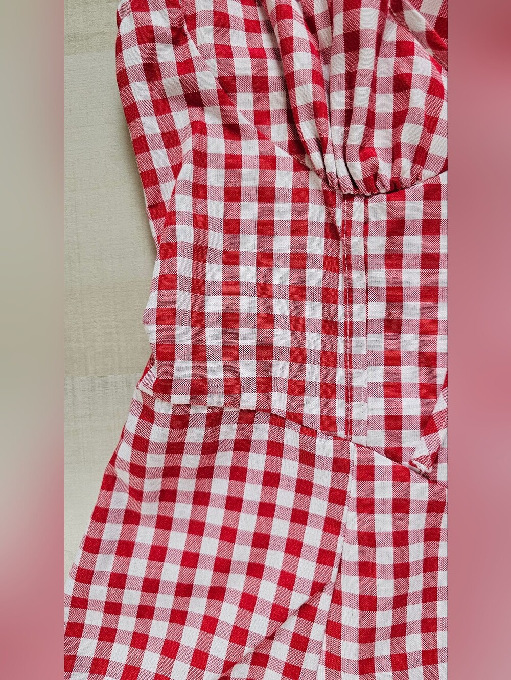 New Gingham Lace Up Back A Line Midi Dress PLUS Red White - Picture 11 of 14